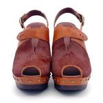 UGG  Nicco Leather Calf Hair Platform Peep Toe Slingback Sandal Brown Size 8.5 Photo 7