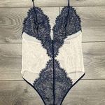 Victoria's Secret Victoria’s Secret V Wire Beige And Blue Lace V-String Teddy Bodysuit Size Medium Photo 0