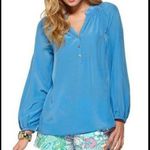 Lilly Pulitzer Lily Pulitzer Elsa Blue Silk Gathered Blouse S Photo 0