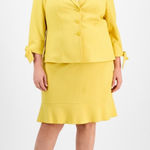 Le Suit  Plus Size Three-button Tie-cuff Jacket & Flounce-hem Yellow Skirt Set 18 Photo 0