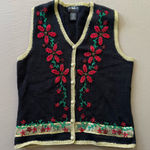 American Vintage Vintage 90s Segue Noel Floral Embroidered Christmas Sweater Vest Photo 0