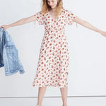 Madewell Tie-Sleeve Ruffle-Waist Midi Dress Pink Floral Sz 22 Cottagecore Plus Photo 0