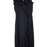 Monteau  Womens‎ Dress Sz S Faux Wrap Swiss Dot Flutter Sleeve Ruffle Black Midi Photo 0