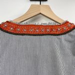 Free People Beaded Cotton Jacket Seersucker Navy Orange Boho Preppy Womens 2 Photo 3