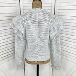 Anthropologie Broadway 38 Ruffle Shoulder Open Knit Sweater Gray XS Wool Blend Photo 4