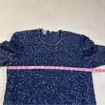 JKARA Navy 100% Silk Chiffon Beaded Sequins Scallop Sleeve And Layered Gown Blue Photo 5