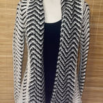 BKE  Boutique black cream chevron-patterned open-front knit cardigan sweater M Photo 0