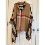 Jordann Plaid Poncho‎ Cape Cowl Neck Oversized Ruana Wrap Shawl Casual Tan Size undefined Photo 1