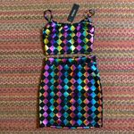 Blanc NWT  MULTICOLORED DIAMOND CHECKERED SKIRT & CAMI MATCHING SET Photo 0