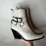 Topshop  Hadria Leather Cream Western Ankle Boots Pointed Toe Buckle Straps 39 Photo 8