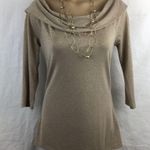 White House | Black Market Tan & Gold Knit Cowl Neck Long Sleeve Sweater Top by White House Black M Photo 2