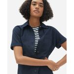 Everlane The Cotton Weave Romper Short Sleeve Pockets Navy Blue Size 00 Photo 1