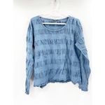 Flax Blue Jay Puckered Striped 3/4 Sleeve Scoop Round Neck Linen Top Size P Photo 1