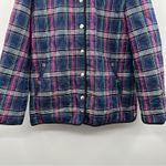 Coach Quilted Navy Blue & Purple Plaid Print Long Sleeve Snap Front Jacket Sz M Photo 2