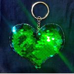 W Puffed Heart Reversible Sequins Keychain Changes From Blue To Green Photo 4