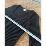 Umgee Black Ribbed Square Neck Long Sleeve Knit Top Size S Stretch Photo 2