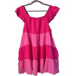 Hudson Gray Pink Crinkled Colorblock Patchwork Flutter Tiered Mini Dress Photo 5