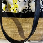 Floral Straw Tote Bag Yellow Black & White Purse Handbag Hobo Indie Photo 4