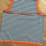 Staccato Blue White Striped Knit Sweater Tank with Orange Trim XL Photo 5