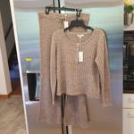 Heartloom 💕💕 Lilah Henley Sweater + Nikita Wide Leg Pant Taupe Ribbed  L NWT Photo 9
