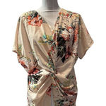 Tan Floral Printed Blouse Size S Photo 0