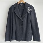 St. John Blazer Womens 4 Gray Textured Knit Jacket Flower Brooch Career USA Photo 0