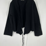 Fisherman Out Of Ireland Wrap Tie Wool Sweater Open Front Eyelet Womens Large Black Photo 0