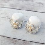 Vintage Clip On Earrings Shell with Faux Pearl & Clear Gems Photo 2