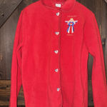 Cherokee  Women's Sz M Red Button Up Fleece Jacket Coat God Bless America Photo 0