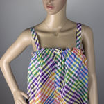 J Crew Tank Top Women's Sz 0 Rainbow Gingham‎ Square Neck Button Front Cotton Photo 0