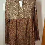 Hayden  Los Angeles Brown floral tie neck‎ babydoll top NEW size L Photo 0