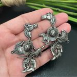 Unique Vintage Pewter Western Horse Saddle Cowboy Hat Boots Gun Charms Earrings Photo 7
