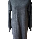 Madewell Charcoal Gray Boatneck Button Shoulder Merino Wool Mini Dress Small Photo 3