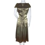 Cachet Dress Womens 4 Gold Satin Gown Rosette Evening Wear Formal Wedding Party Photo 3