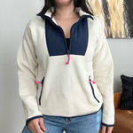 J.Crew  Vintage Fleece Knit Quarter Zip Cream Navy blue Preppy Photo 0