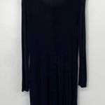 Flax Stretchy Knit Scoop Neck Long Sleeve Mini Dress Black Lagenlook Womens L Photo 0