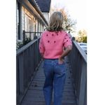Free People Winter Blooms Appliqué Short Sleeve Sweater in Quartz Pink Combo Photo 2
