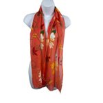 Made in Italy Orange Floral Scarf 100% Polyester Sheer Lightweight Wrap Photo 0