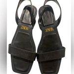 ZARA  Black Leather Flat Sandals Size 38 Square Toe Minimalist Slingback Photo 0