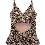 Aerie NWT Leopard Print Wrap Top One Piece CutOut Swimsuit Mocha Size Small Long Photo 3