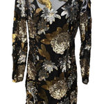Topshop  Women's Black Gold Silver Floral Sequin Embellished Party Dress‎ Size 6 Photo 0