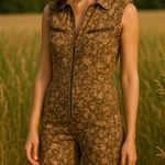 Free People Floral Print Sleeveless Jumpsuit Brown Tan Size M Photo 0