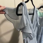 David's Bridal David’s Bridal Dusty Blue DayDream Dress with Flutter Sleeve Full Skirt size 0 Photo 5