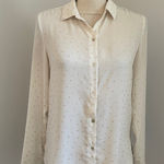 ZARA Cream Metallic Dot Print Button Up Collared Shirt size XS Blouse Soft Girl Gold Photo 0