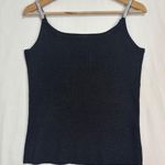 Vtg Pointelle Shimmer Tank Top Women XL Black Silk Photo 0