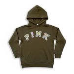 PINK by Victoria Secret Olive Green Floral Logo Hoodie Sweatshirt Women's Size XS Photo 1