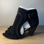 Vince Camuto Shoes Peep Toe Suede Buckle Booties Black Cone Heel Womens 8 Wide Photo 0