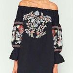 Free People Floral Embroidered Off-Shoulder Fleur De Jour Mini Tunic Dress Small Photo 0