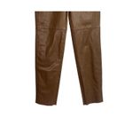 ZARA Faux Leather Hi Elastic Waist Skinny Ankle Crop Pants Raw Hem M Brown #3100 Photo 2