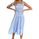Dress Forum Dress Womens Small Blue White Striped Charlotte Midi Tiered Nautical Photo 6